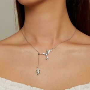 925 Sterling Silver Hummingbird Necklace with Green Gem Accents
